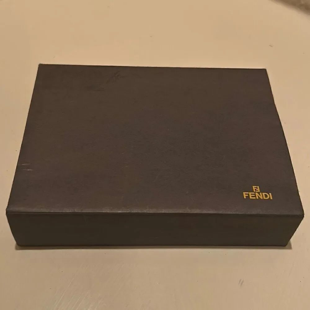Fendi 6x4.5 Flap Top Lid Gift Box Black Gold Logo Luxury Display Storage